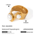 2H Stainless Steel Pearl Exaggerated Ring Ring rings Non-Fading Jewelry