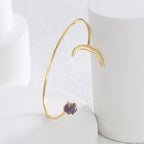 B0150 Korean Fresh Elegant Fashion Moon Shape Bracelet for Women Copper Plated with Real Gold Purple Stone Bangle