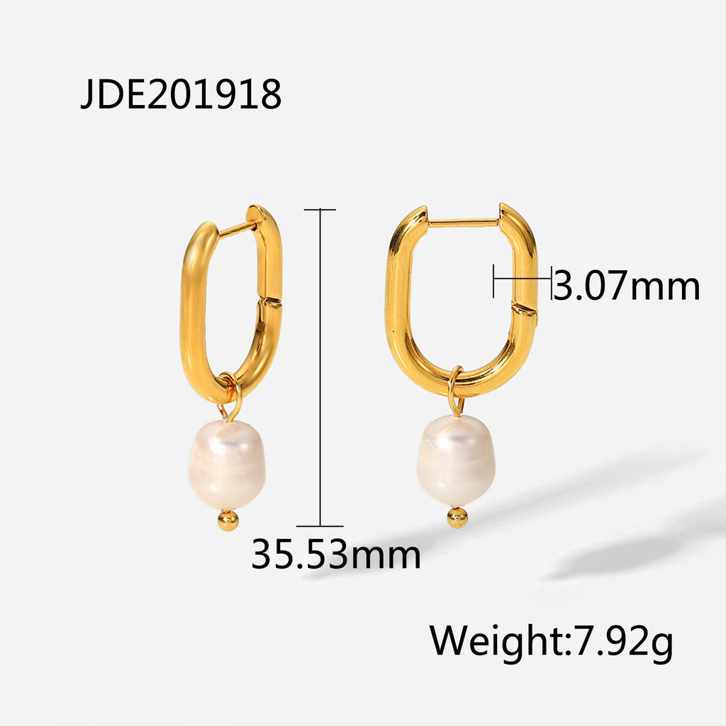 Same Style18K Gold Stainless Steel Earrings Fashionable Personality Pearl Earrings Hoop Earrings Women's Jewelry