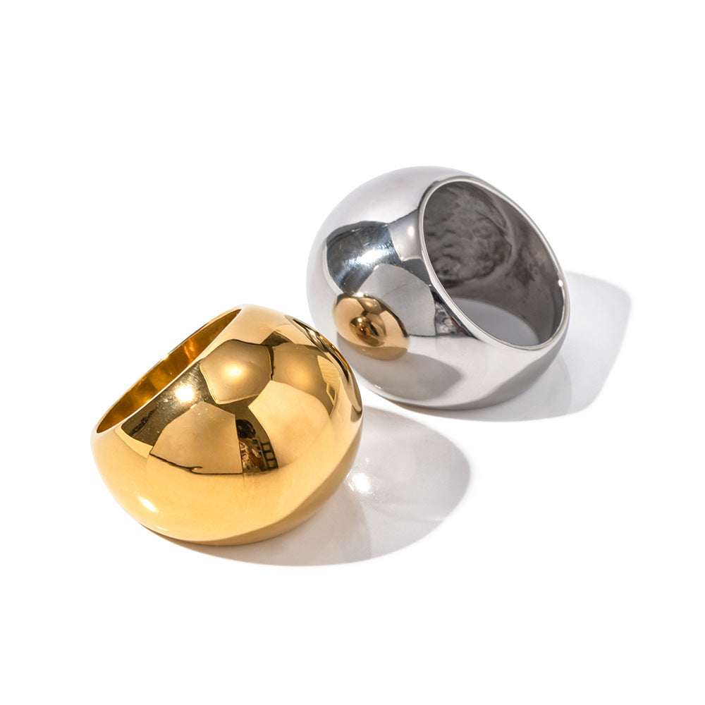 No Fading18K Gold Stainless Steel Exaggerated Ball Ring2025Fashionable and Unique Trendy Accessories