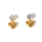 Minimalist Geometric Series 18K Gold Stainless Steel Smooth Zircon Heart Pendant Earrings Jewelry
