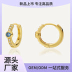 E0667 Fashion Earrings for Women Geometric Round Blue Zircon Minimalist Hoop Earrings
