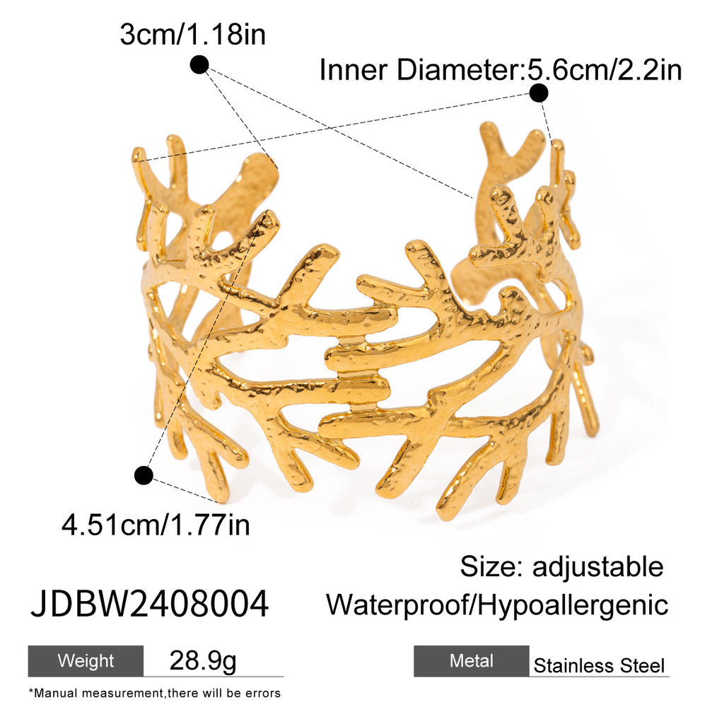 2H Stainless Steel Exaggerated Bracelet Open Bangle18k Goldware
