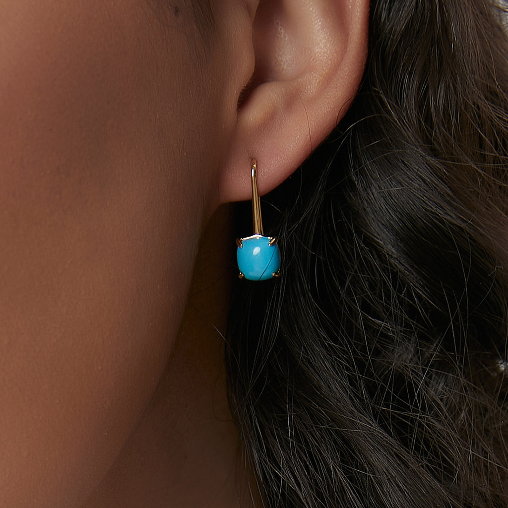 E0435 Korean style U Blue Turquoise Ear Hook Women's Copper Plated Real Gold New Simple Earrings
