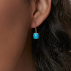 E0435 Korean style U Blue Turquoise Ear Hook Women's Copper Plated Real Gold New Simple Earrings