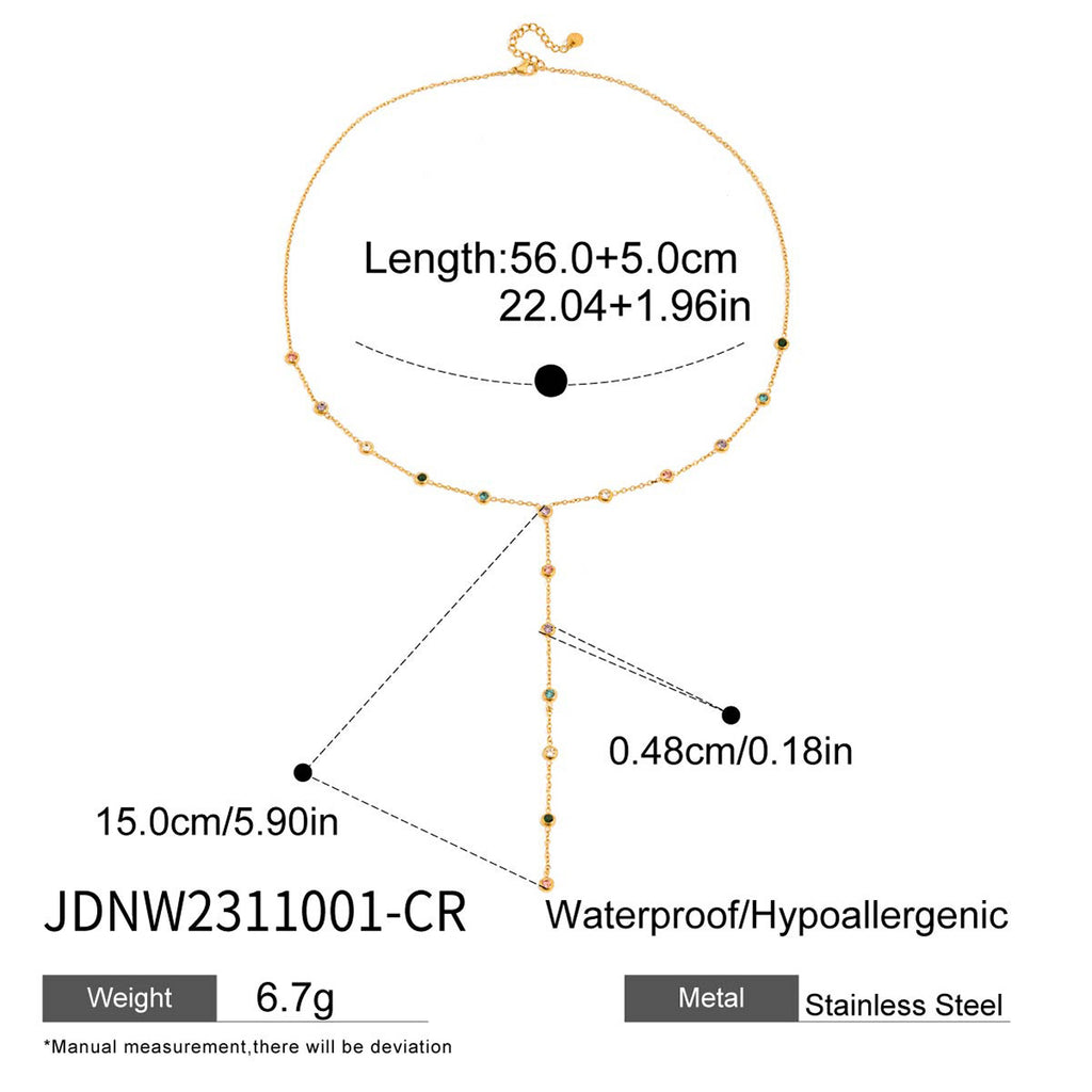 Stainless Steel Zircon y Long Chain Necklace Jewelry for Women Autumn Winter Sweater Chain