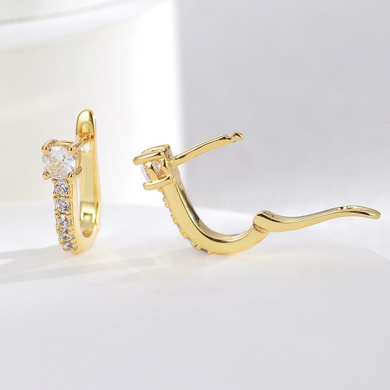 E0501 Elegant Fashion Earrings for Women, Copper Gold-Plated with White Zircon, Simple Ear Clips