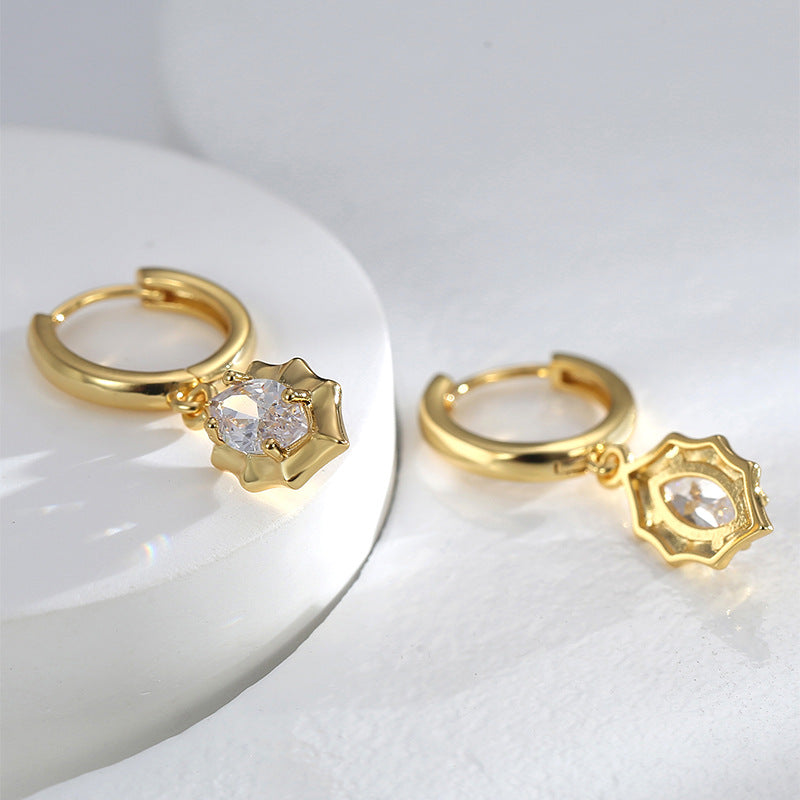 E0601 Fashion Earrings for Women Brass Gold-Plated Water Drop Zircon Hoop Earrings