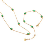 2H Square Shape Emerald Zircon Necklace Collarbone Chain Necklace Bracelet