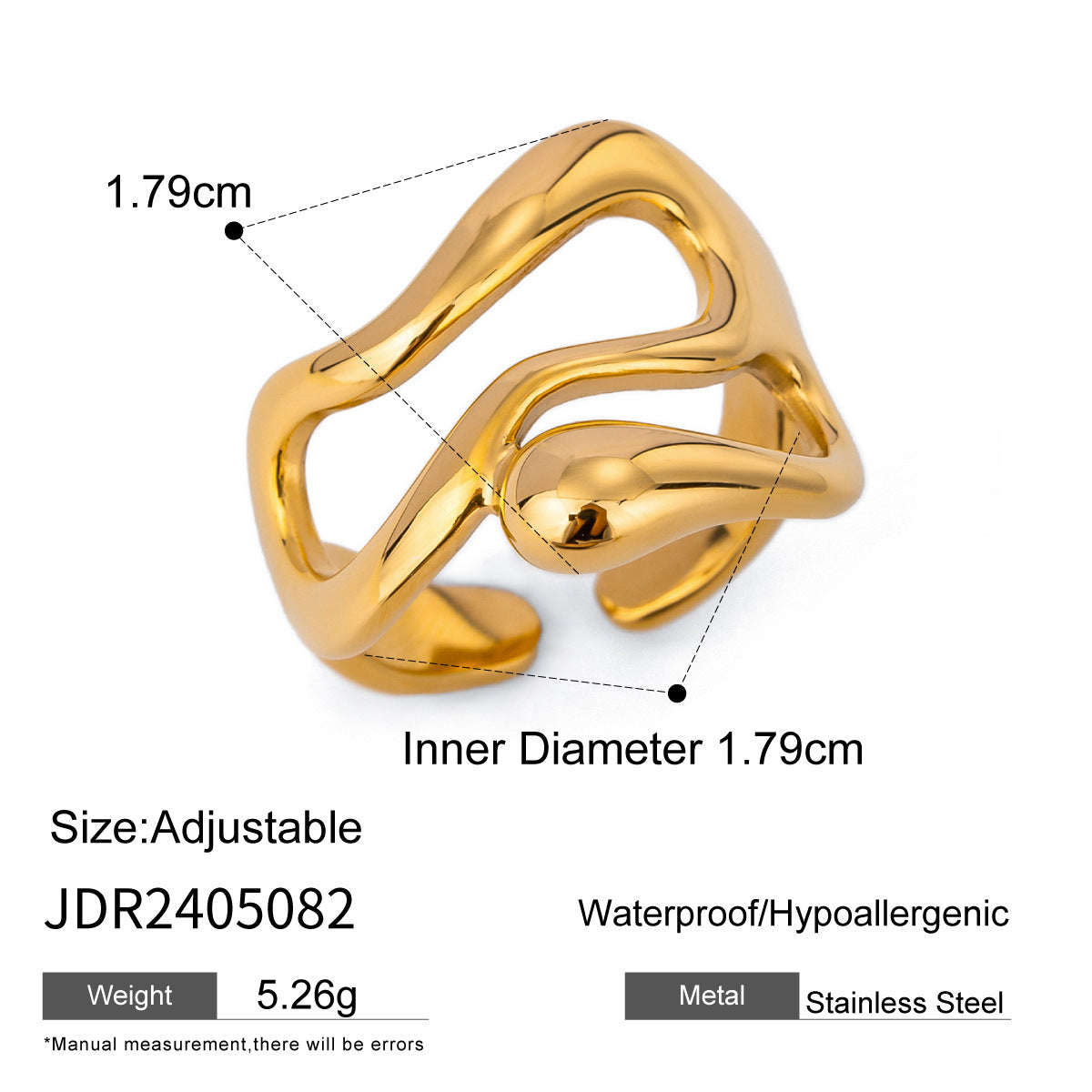 2H Stainless Steel Exaggerated Ring gold Open rings Ornament