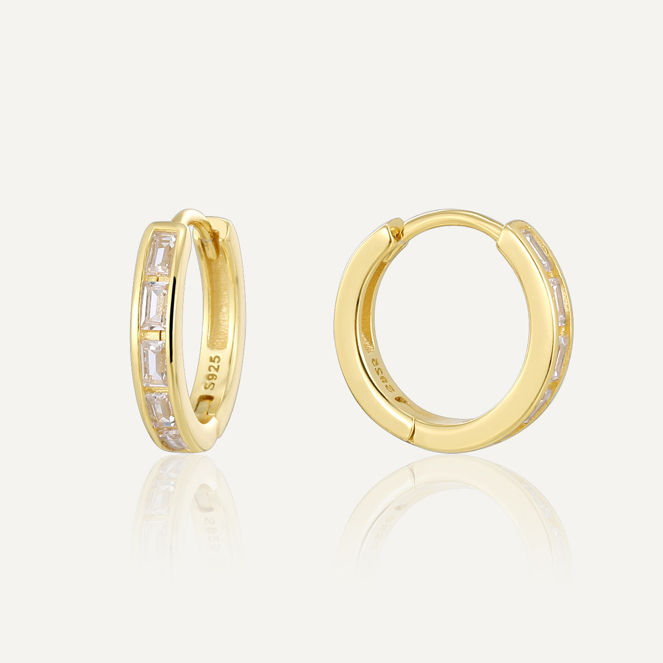 SE0126 S925Silver plating14K Gold French Minimalist Design Single Side Inlaid Square Zircon Earrings for Women, Two Colors Available