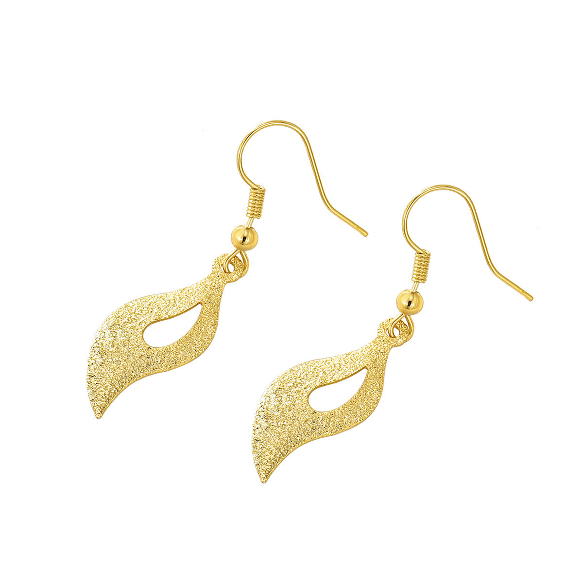 E0208 18K Gold Long Sandblasted Leaf Earrings Tassel Earrings for Women Brass Gold Plated Vietnam Sand Gold Ear Hooks