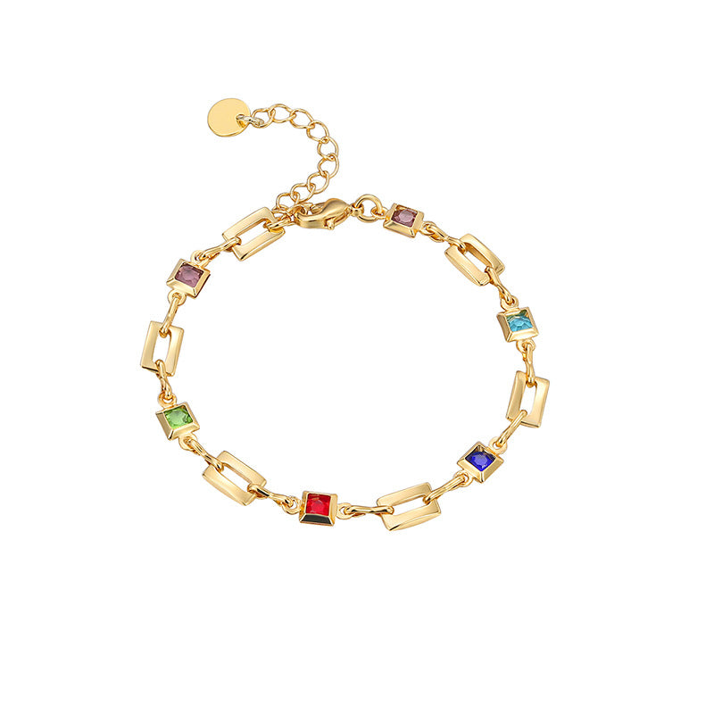 B0139 New Fashion Retro Colorful Stone Bracelet for Women Geometric Multicolor Brass Gold Plated