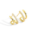 Gold-Plated Brass Geometric CZ Stud Earrings with gold-tone brass construction