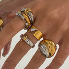 Color Block Stainless Steel Ring Exaggerated Piece rings