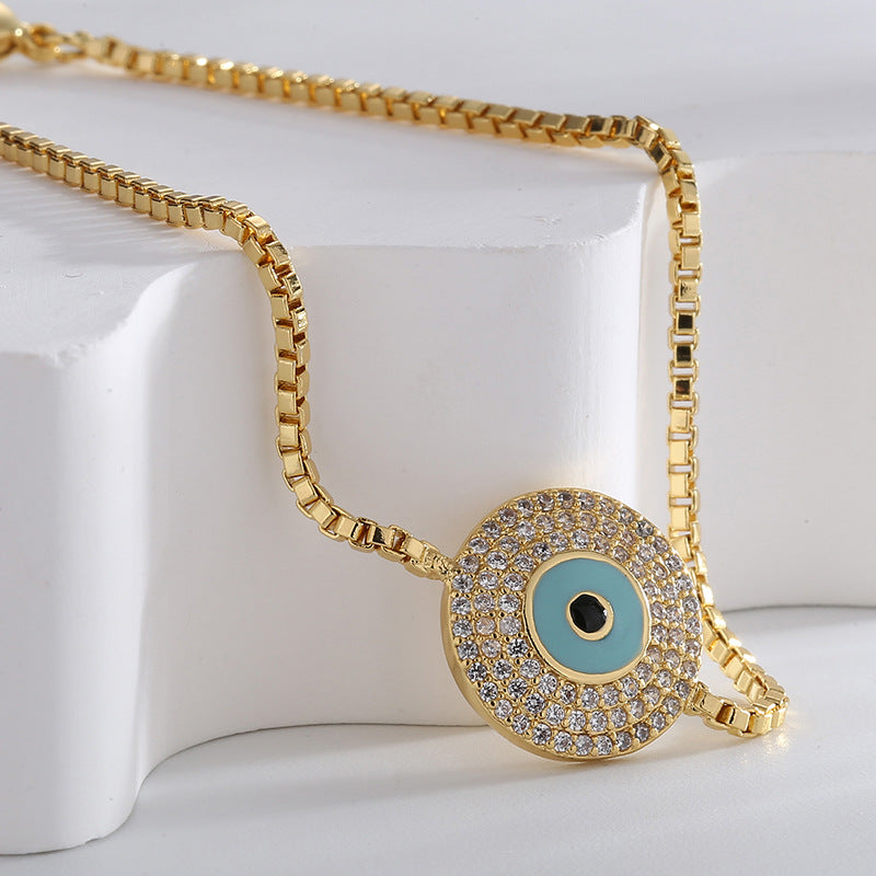 B0154 Creative Design Bracelet for Women with Eye Resin Micro Inlay White Zircon Demon Eye