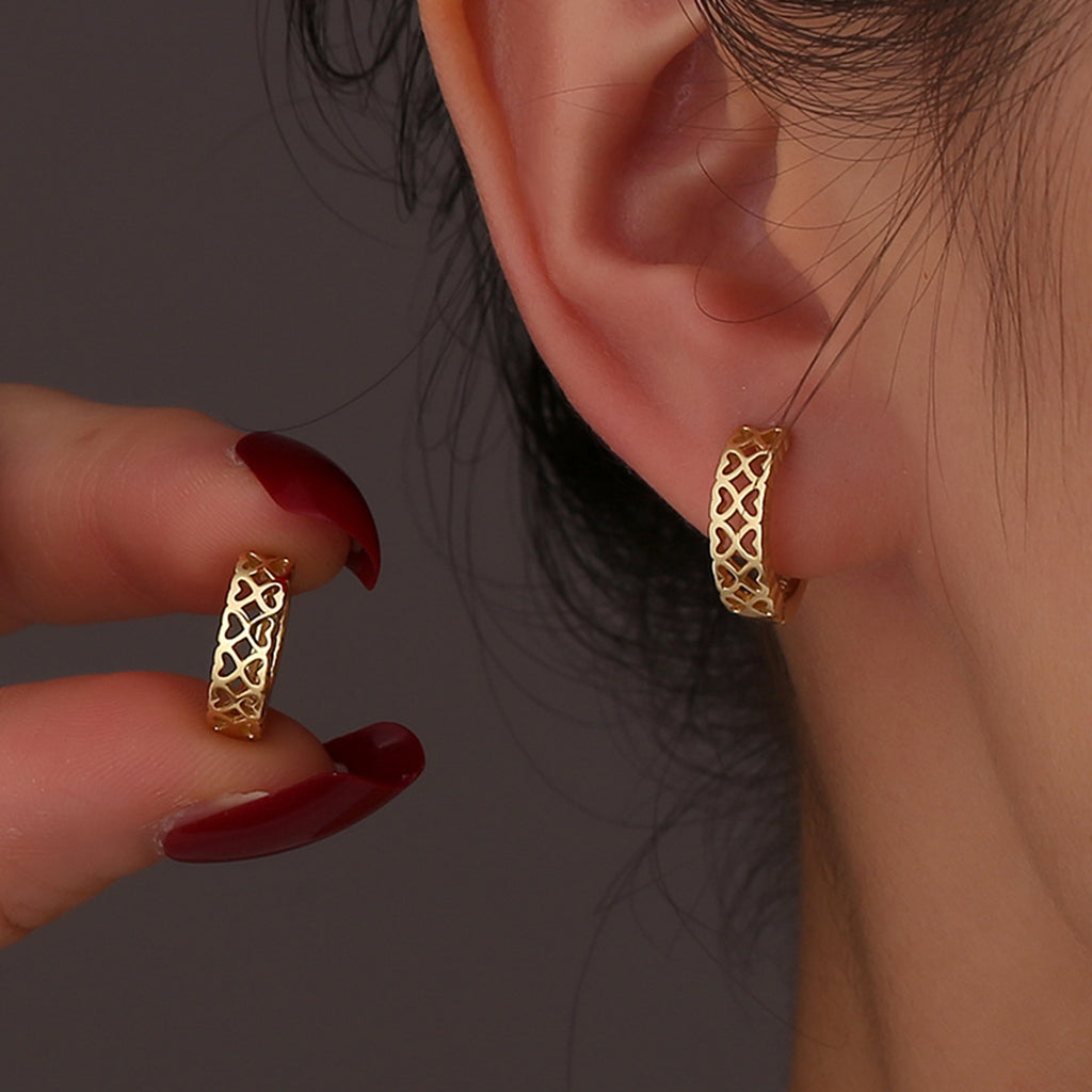 SE0266 S925Silver French Hollow Heart Vintage Earrings Fashionable Unique Design Trendy Earrings