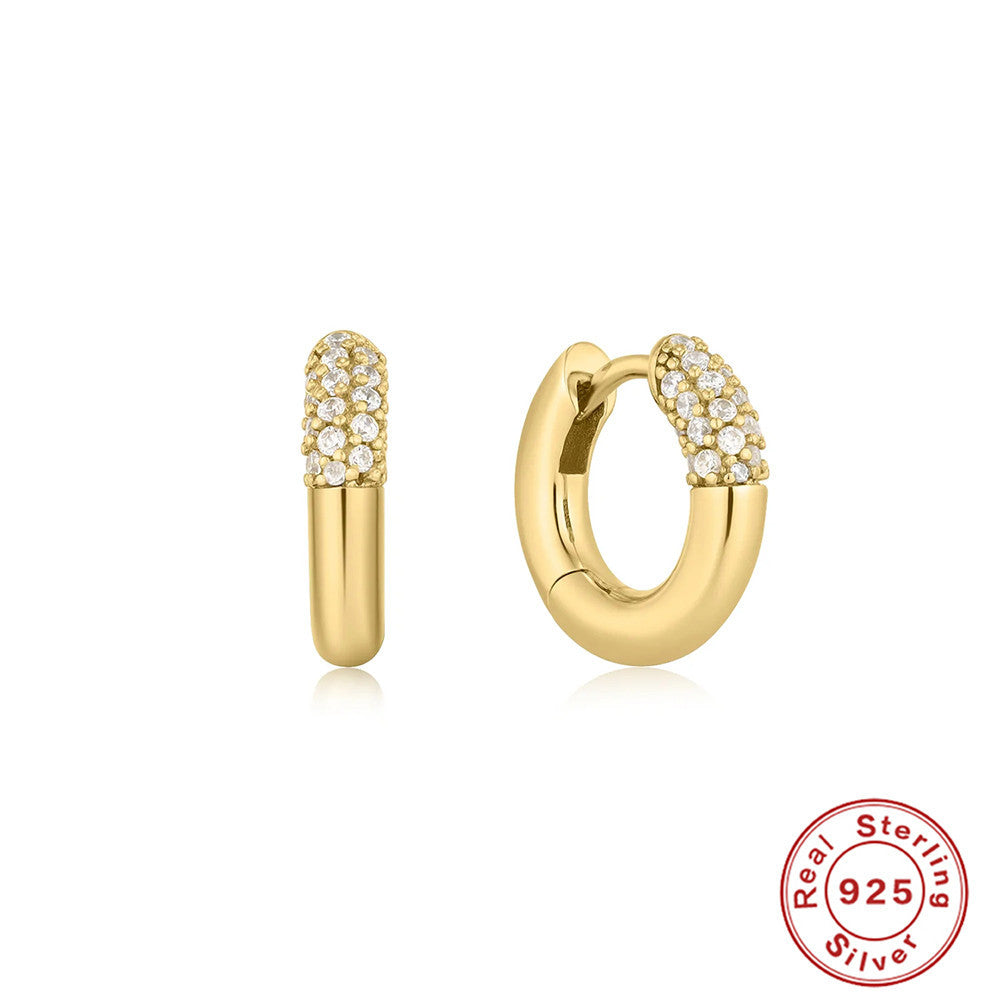 S925Sterling Silver Cluster Diamond Geometric Hoop Earrings Hot-Selling Trendy Ear Jewelry