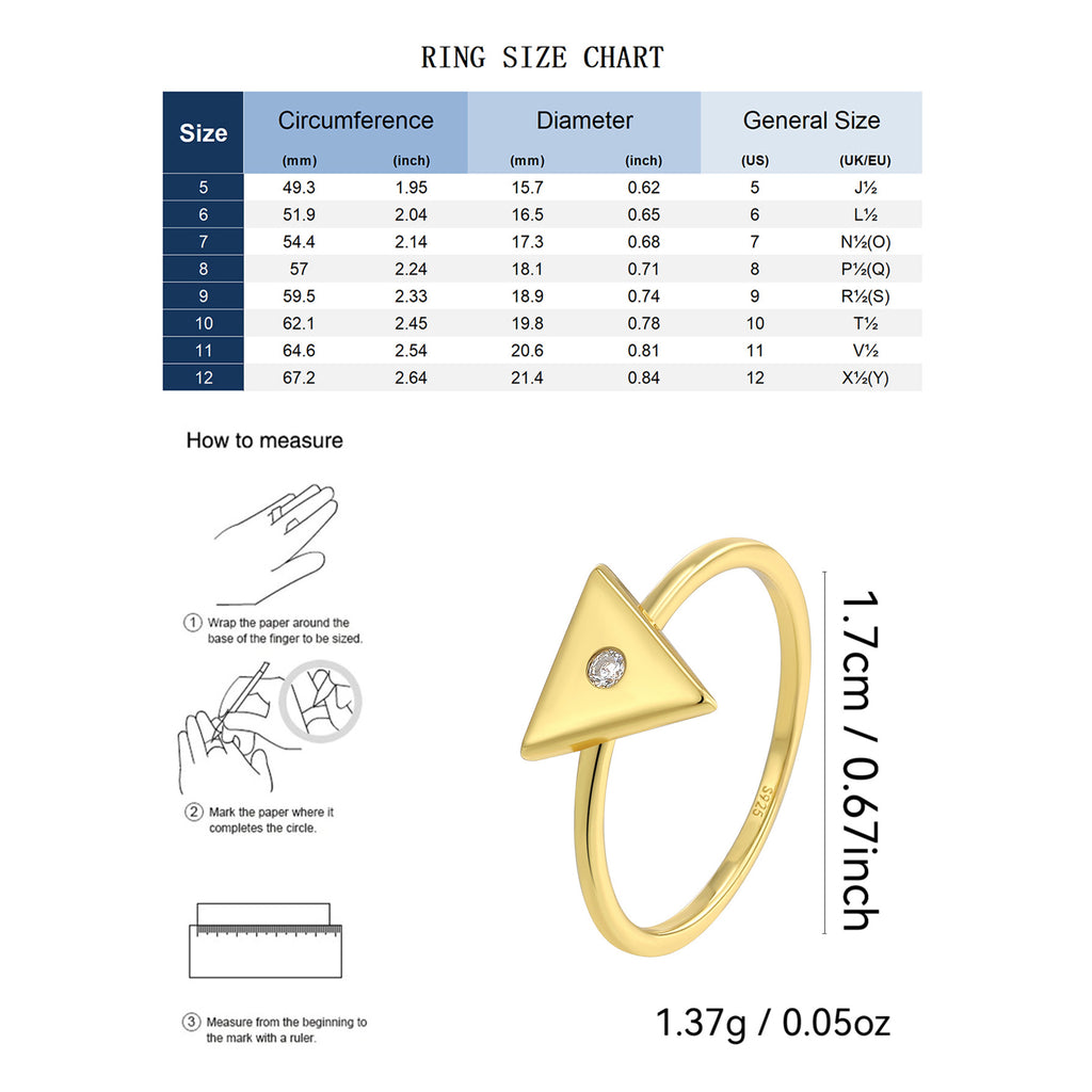 SR0024 S925Silver Geometric Triangle Glossy Ring for Women