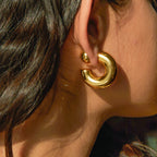 16K Gold Stainless Steel Front and Back Wear C Unique Design Earrings for Women