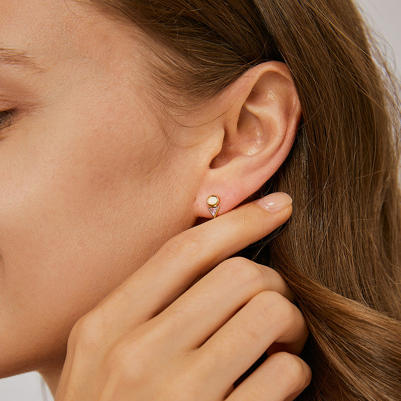 E0367 Geometric Design Triangle Pink Zircon Stud Earrings for Women Modern Minimalist Inlaid Opal Earrings