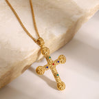 Stainless Steel Diamond Cross Necklace Fashion Sweater Chain Jewelry