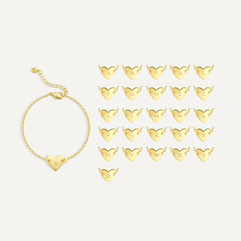 B0182  Korean Version Fashion Simple Heart-shaped Bracelet for Women gold Love Heart26Minimalist Letter Style