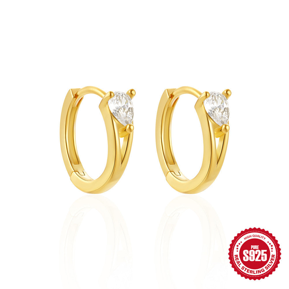 Hot Sale S925Sterling Silver Double Layer Hollow Water Drop Diamond-Studded Hoop Earrings Korean and Japanese Style Flower Earrings