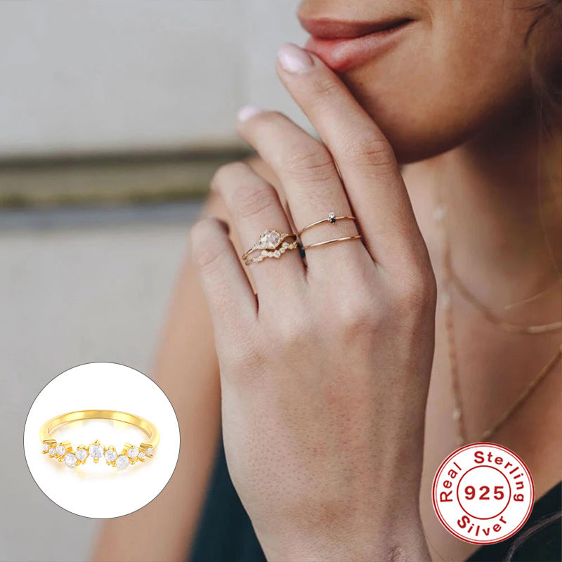 S925Sterling Silver Creative Irregular Single Row Diamond Ring Korean Style Hot-Selling Index Finger Ring