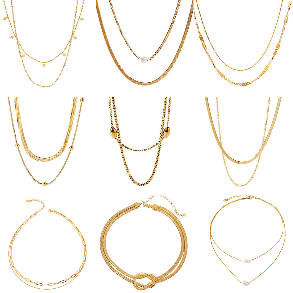 Double Layer Stacked Necklace Collarbone Chain Stainless Steel Jewelry Non-Fading