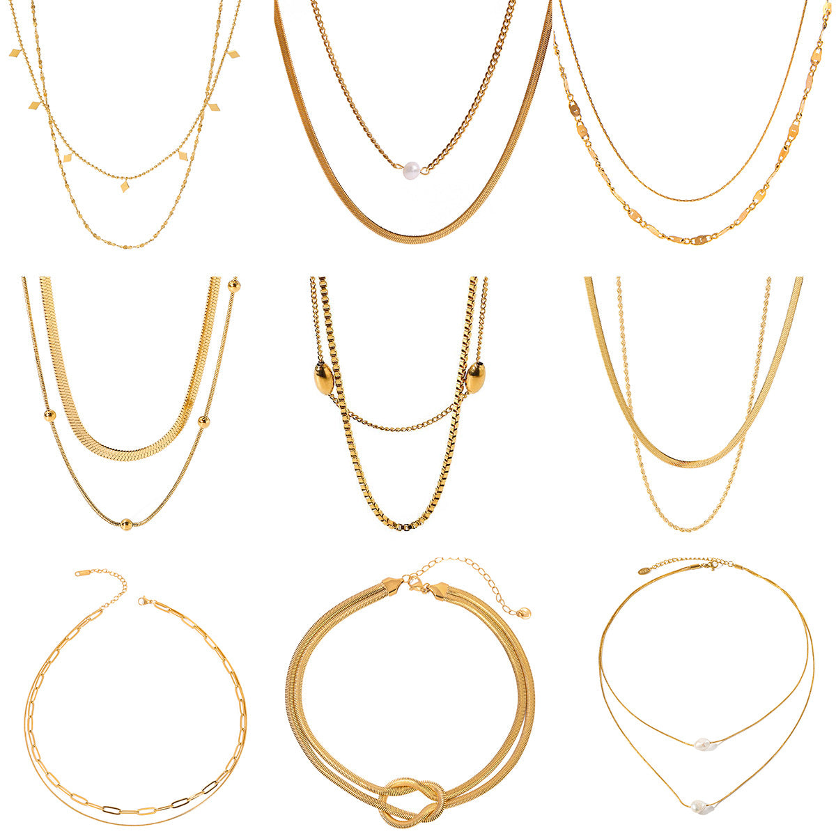 Double Layer Stacked Necklace Collarbone Chain Stainless Steel Jewelry Non-Fading