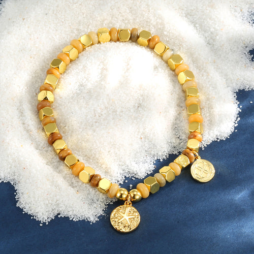 14K Gold-Plated Brass Starfish Beaded Bracelet in a gold-tone brass finish