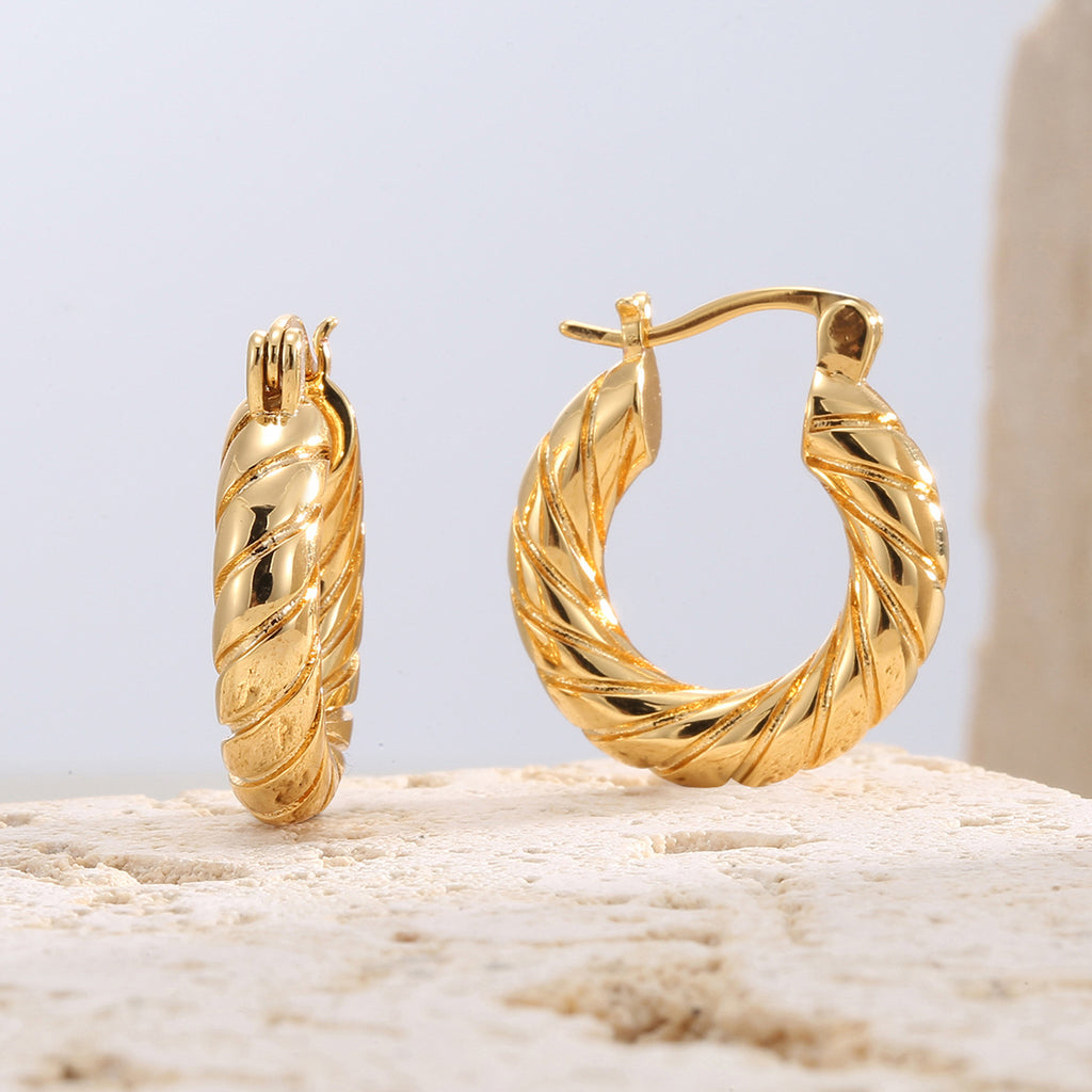 E0329 S925Silver Needle Design Hemp Rope Pattern Smooth Earrings for Women Brass Gold-Plated Hoop Earrings