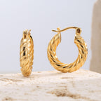 E0329 S925Silver Needle Design Hemp Rope Pattern Smooth Earrings for Women Brass Gold-Plated Hoop Earrings