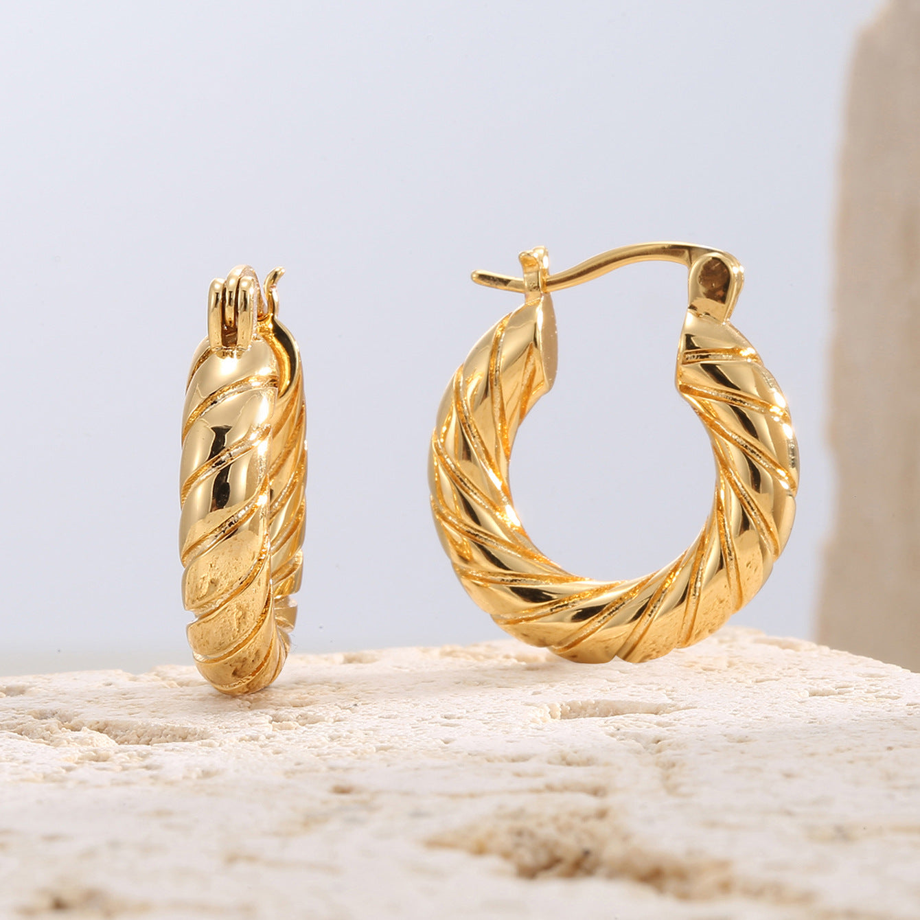 E0329 S925Silver Needle Design Hemp Rope Pattern Smooth Earrings for Women Brass Gold-Plated Hoop Earrings