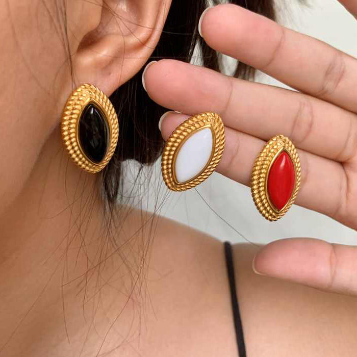 2H Agate Earrings Stainless Steel Blue Turquoise Jewelry Non-Fading