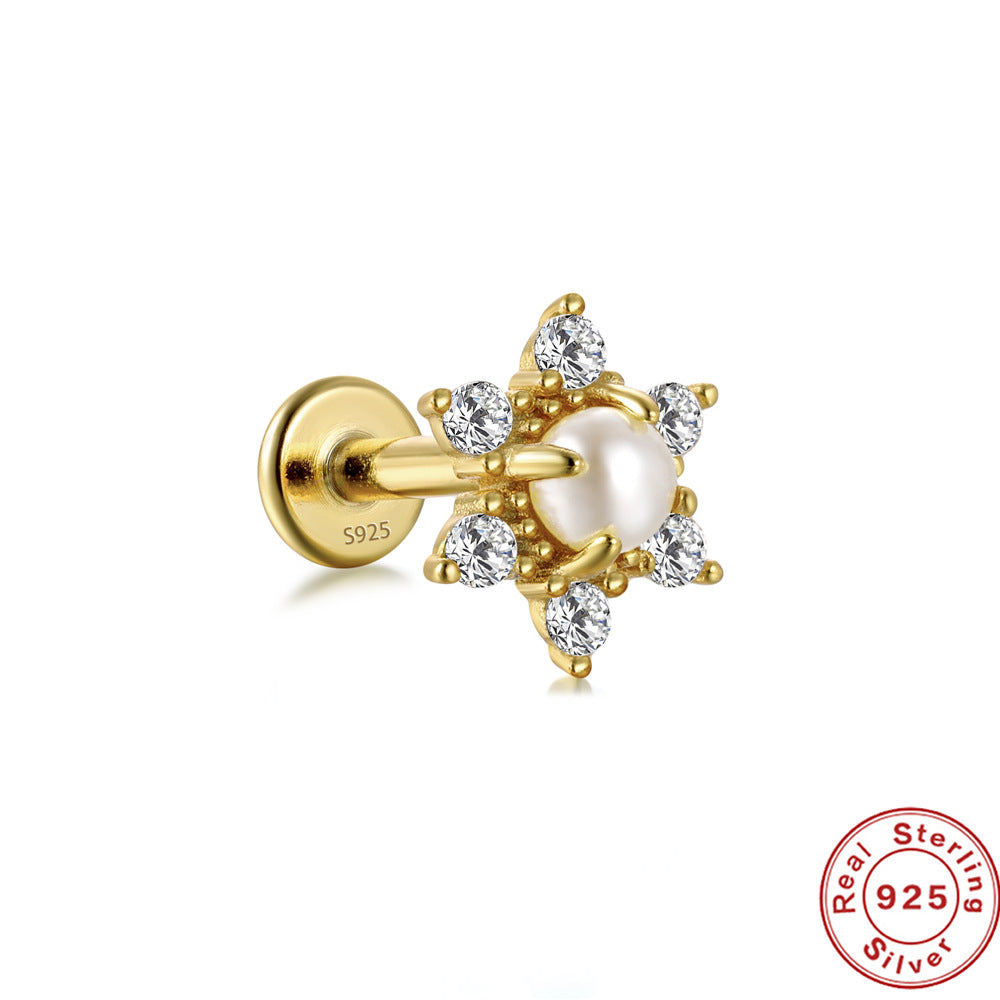 S925Sterling Silver Butterfly Inlaid Diamond Pearl Spiral Ear Cuff Hot Sale16G Flat Head Piercing Ear Cuff Jewelry