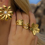 Stainless Steel Pearl Necklace Accessories Stacked Bracelet Flower Ring Jewelry