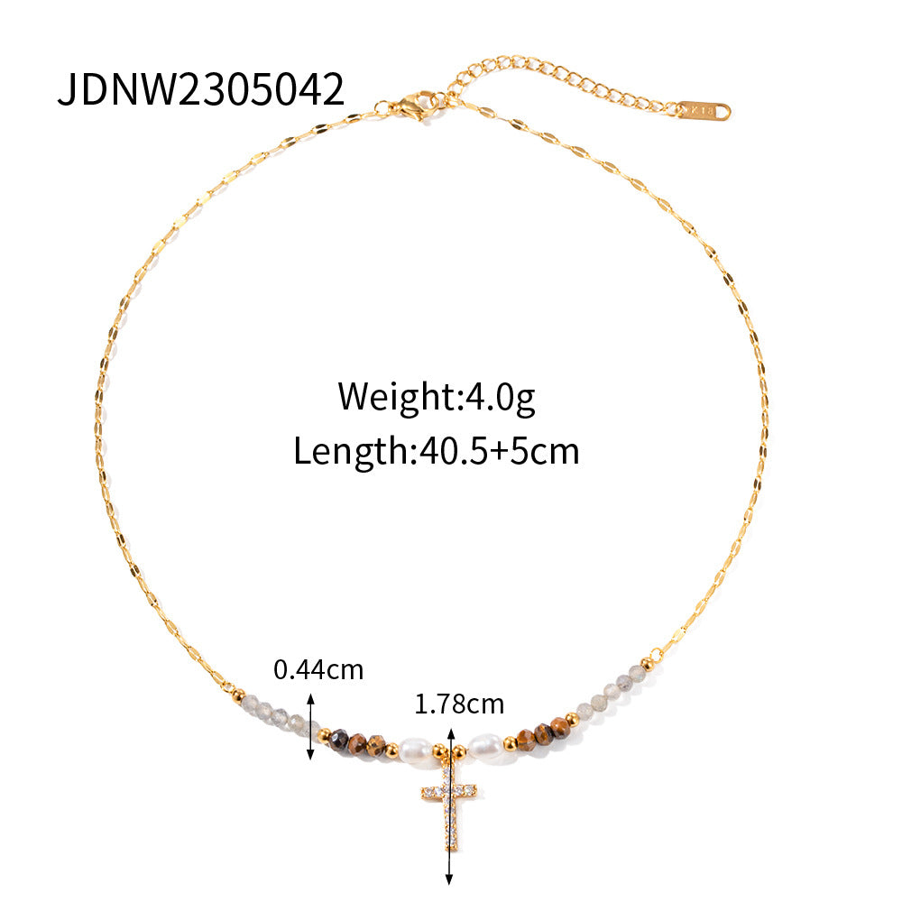 2H Jewelry Stainless Steel Pearl Necklace Cross Earrings Earrings Women