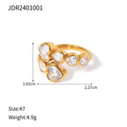 2H French-style Fine Ring 18k Gold Stainless Steel Inlaid Heart-Shaped Zircon Interlocking Open Ring