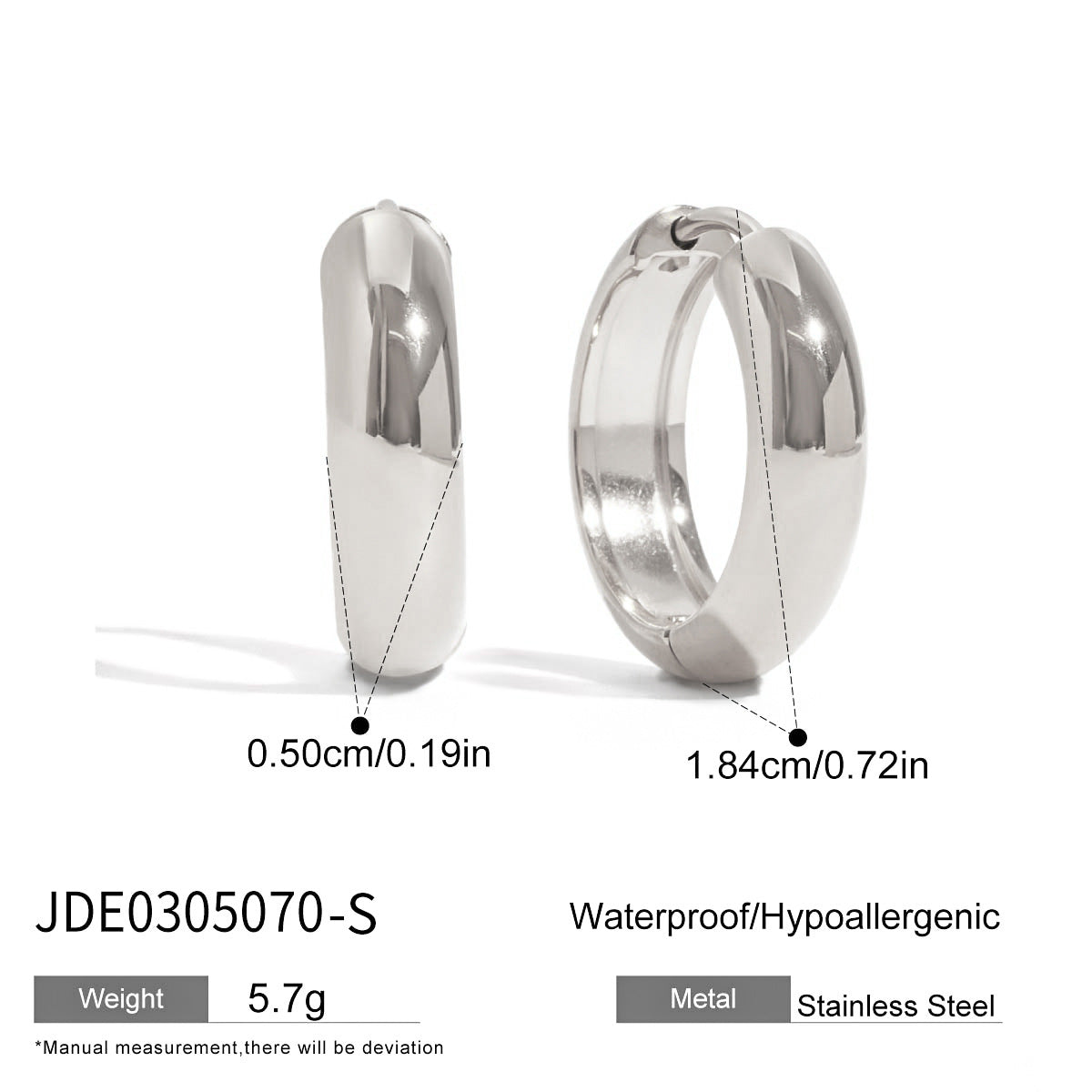 2H Hoop Earrings Non-Fading Ear Hoops18k Gold Stainless Steel Jewelry