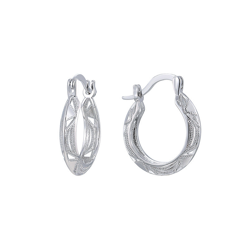 E0716 Exaggerated Open Flower Earrings Silver Vintage Hollow Pattern