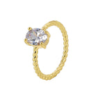 CYR0580 Fashion Retro Twisted Pattern Ring for Women Copper Plated with Real Gold Oval Zircon Ring
