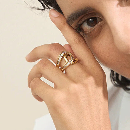 Rhinestone Ring Non-Fading Women's Jewelry18k Stainless Steel Jewelry