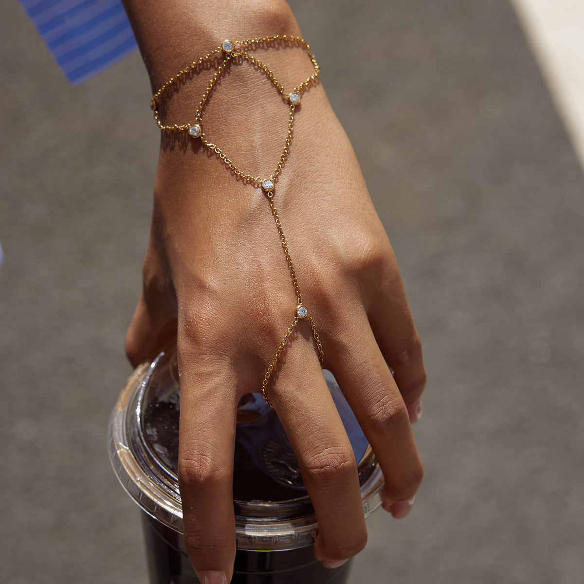 Mesh Zirconia Finger Bracelet for Women, Non-Fading Jewelry, Stainless Steel