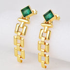 E0628 Fashion Elegant Design Square Emerald Zircon Stud Earrings for Women Copper Gold Plated Long Earrings
