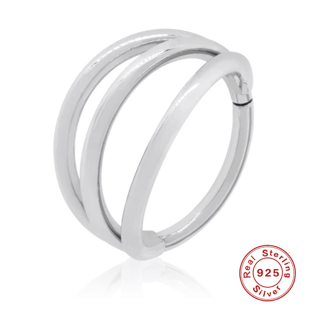 S925Sterling Silver Double Layer Diamond-Studded Cartilage Piercing Ear Bone Stud Nose Stud Minimalist Smooth Nose Ring Trendy Ear Cartilage