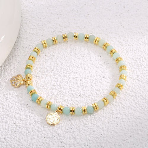 14K Gold-Plated Brass Shell Beaded CZ Bracelet in a gold-tone brass finish