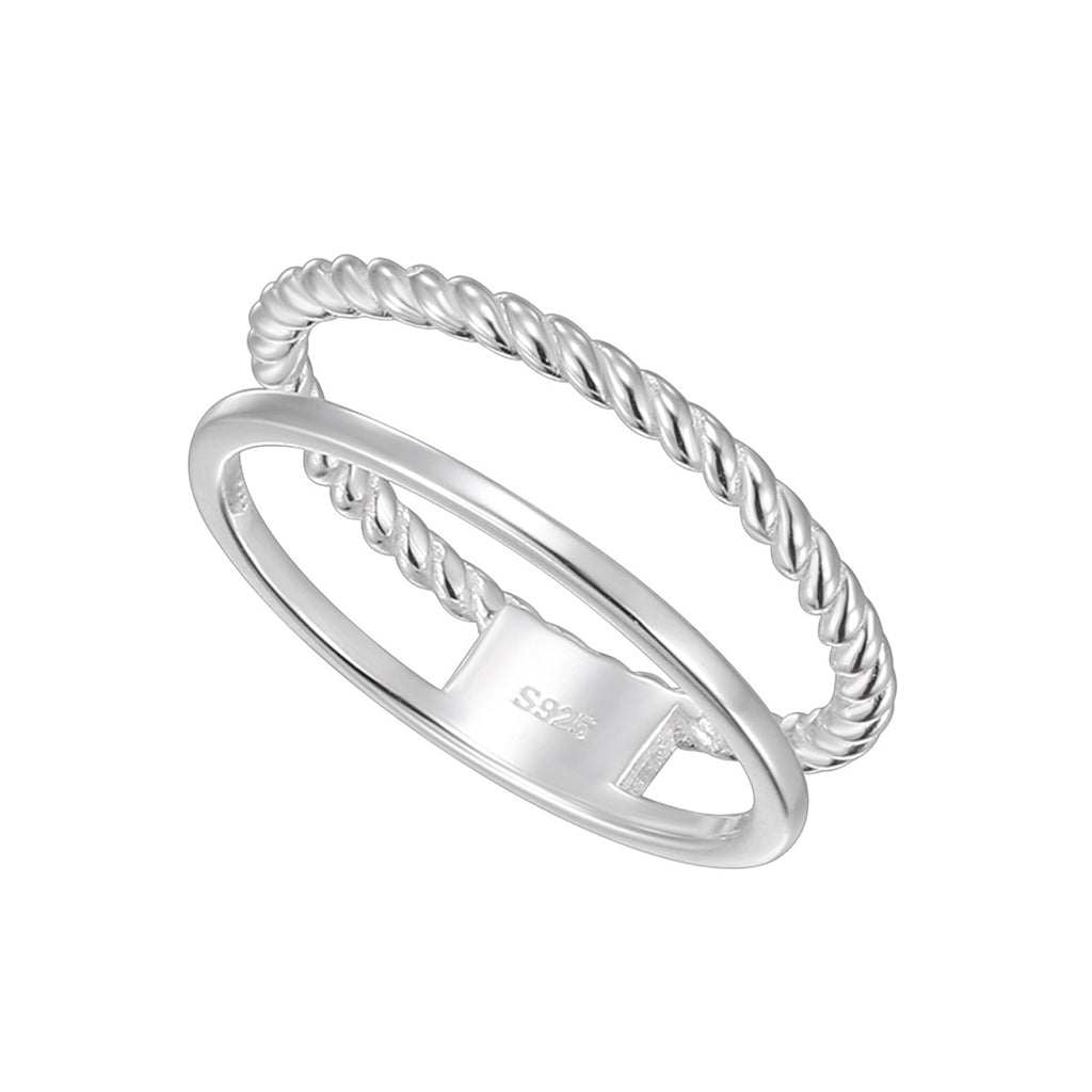 SR0041 S925Silver Braided Two-Ring Closed Vintage Design