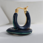 E0467 Klein Blue Epoxy Resin Irregular U Stylish Retro Design Hoop Earrings for Women